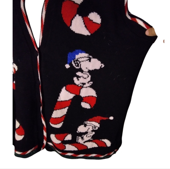 Vintage Snoopy & Friends Candy Cane Knit Button Up Vest Size Medium 20W - Picture 3 of 7
